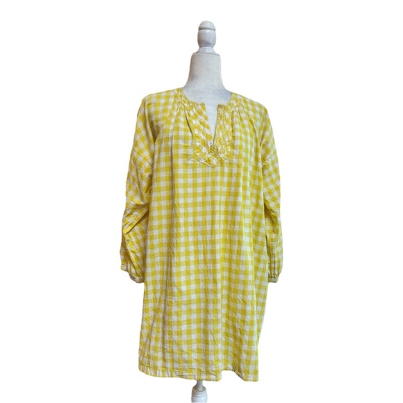 Madewell Yellow Check Gingham Long Sleeve Mini Womens Size L Shift Cotton Casual - Picture 2 of 14